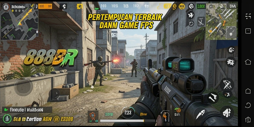 Tampilan gameplay menegangkan dalam 888R dengan aksi tembak-menembak.