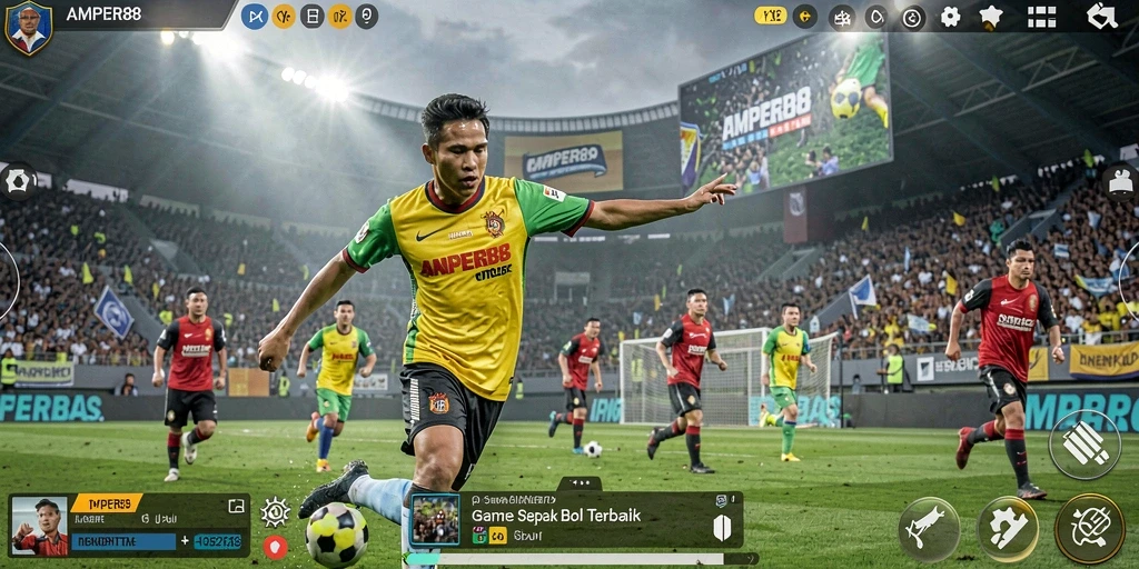 Tampilan seru dalam game sepak bola AMPER88.