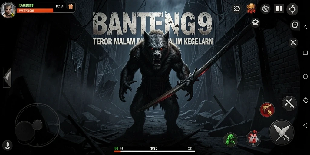 Screenshot menampilkan gameplay seram dan atmosfer kelam BANTENG69.