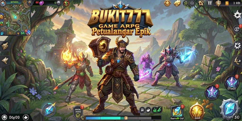 Tangkapan layar gameplay BUKIT777 menampilkan pertempuran epic di dunia fantasi.
