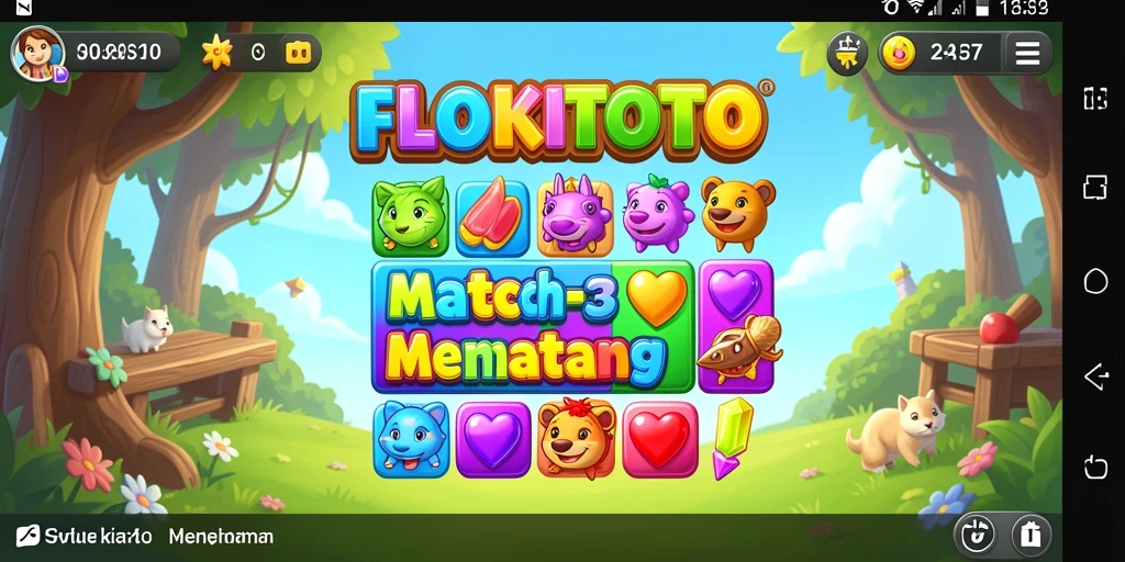 Tampilan gameplay FLOKITOTO yang menawan saat mencocokkan permata.