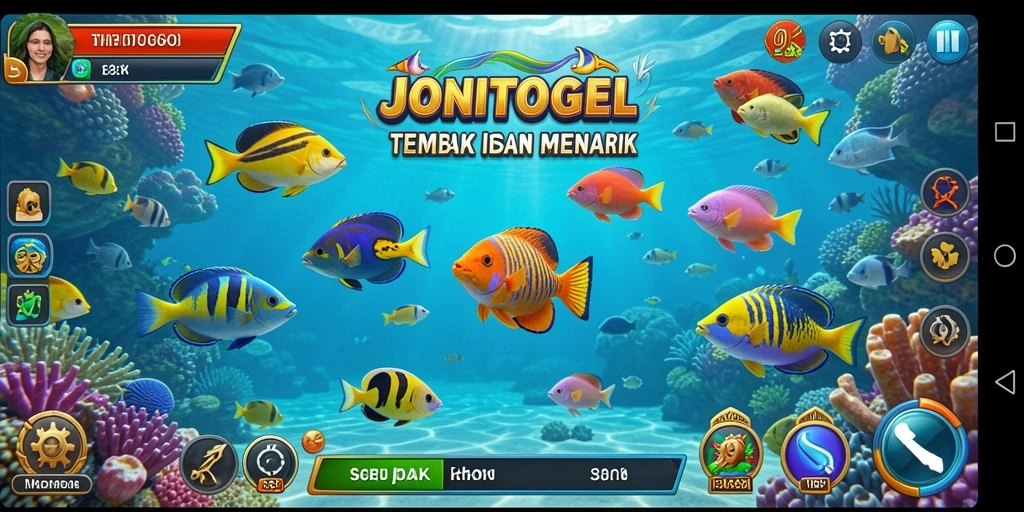 Tampilan gameplay seru di JONITOGEL dengan ikan berwarna-warni.