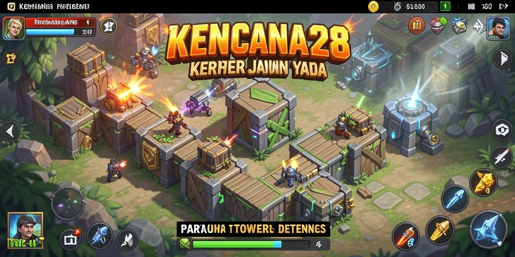 Screenshot gameplay KENCANA28 menampilkan menara yang siap bertempur melawan musuh.