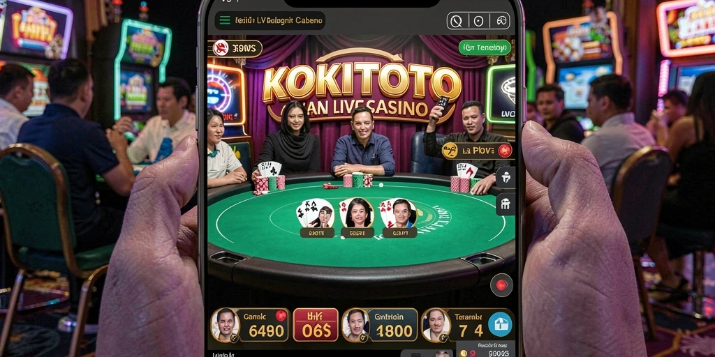 Tampilan gameplay seru KOKITOTO dengan dealer langsung dan permainan Live Casino.