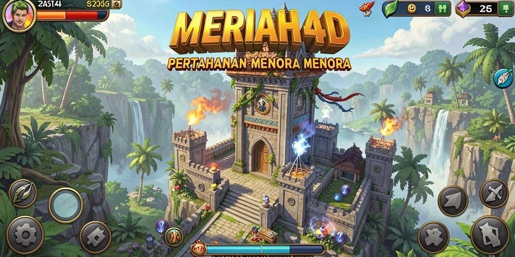 Tampilan gameplay meriah dengan strategi Tower Defense yang menarik.