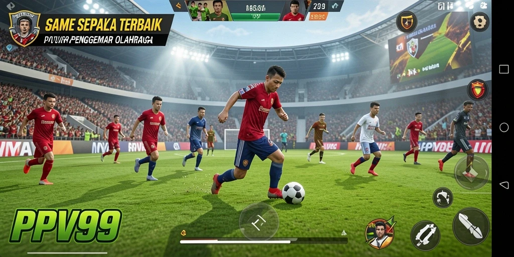 Screenshot gameplay PPV99 menunjukkan aksi sepak bola yang mendebarkan.