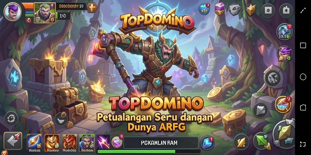 Ilustrasi gameplay seru dalam dunia TOPDOMINO yang penuh petualangan.